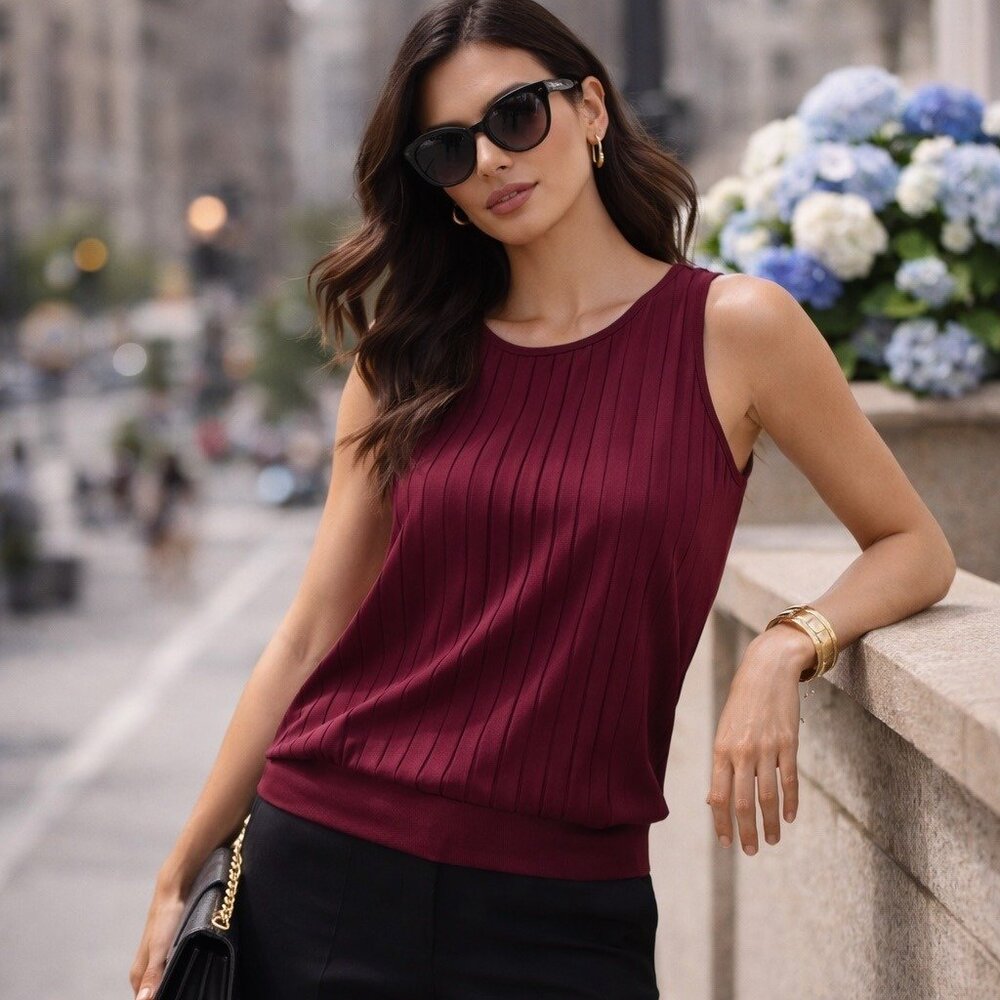 Ann Taylor Burgundy Pleated Tank Top Size Small New WIth Tags - Picture 3 of 10